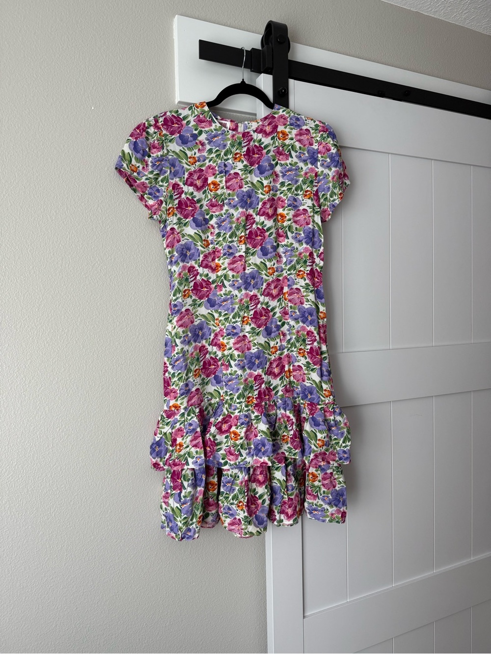 Maggy London Floral Ruffle-Hem Dress - Purple, Pink & Green